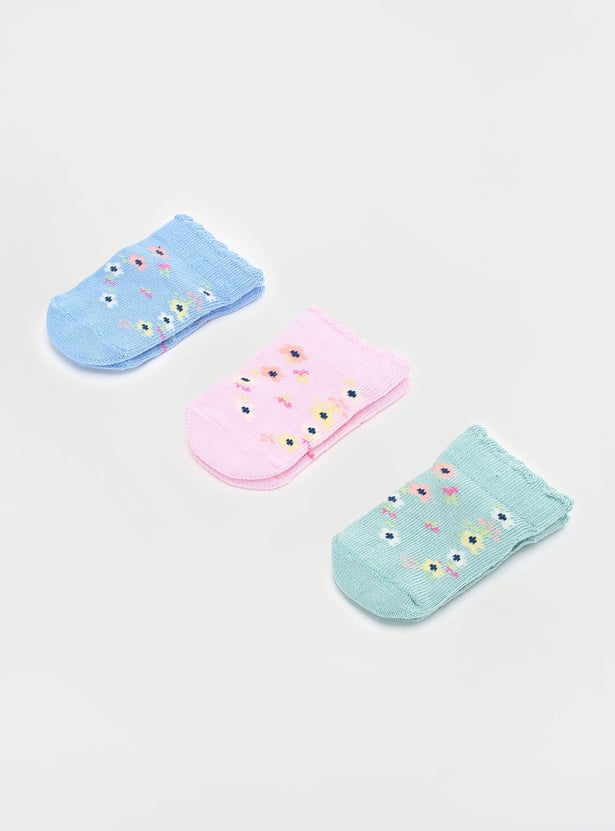 Girls Printed Ankle Length Socks - Pack of 3