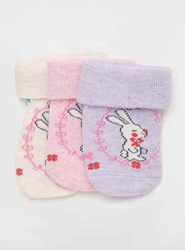 Girls Printed Ankle-Length Socks - Pack of 3