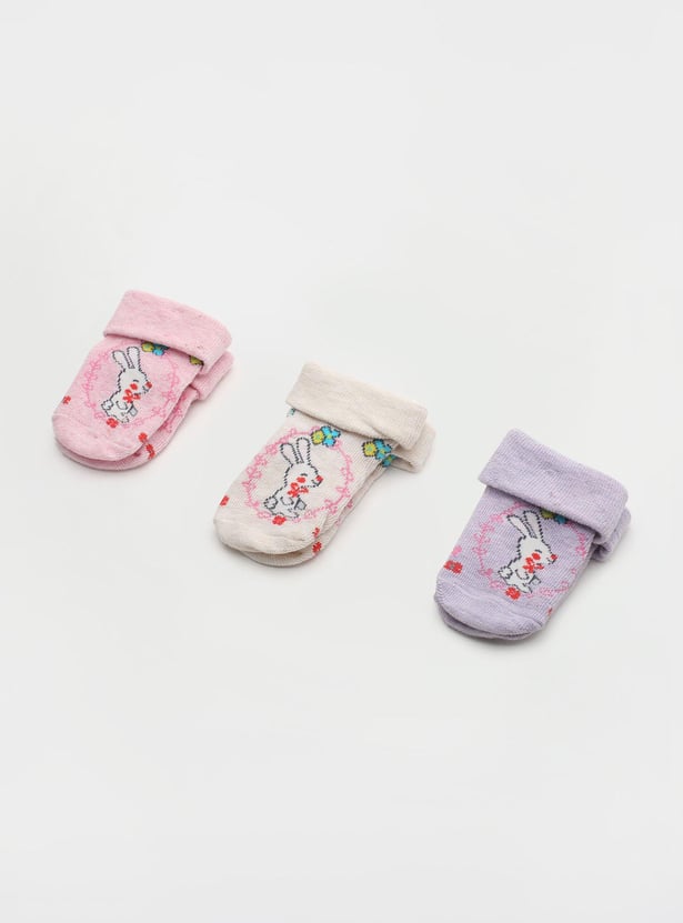 Girls Printed Ankle-Length Socks - Pack of 3