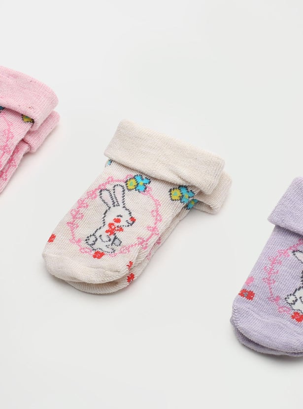 Girls Printed Ankle-Length Socks - Pack of 3