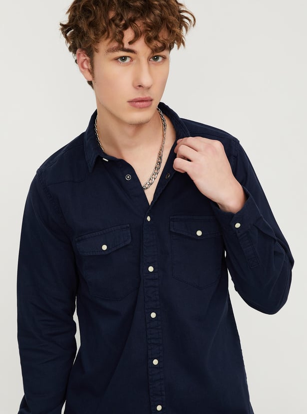 Men Solid Flap Pocket Shirt