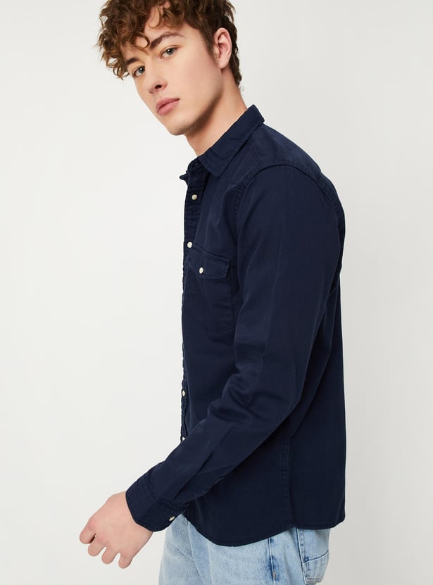 Men Solid Flap Pocket Shirt