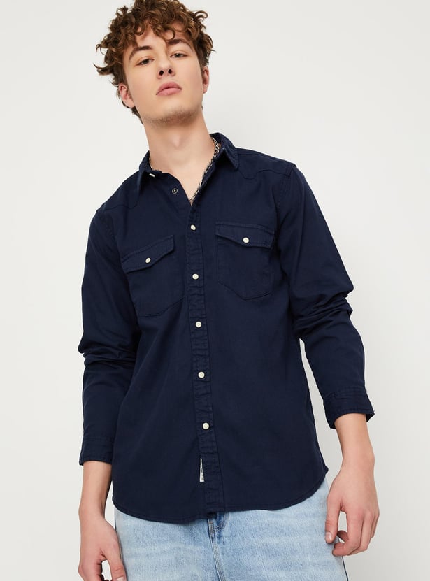 Men Solid Flap Pocket Shirt