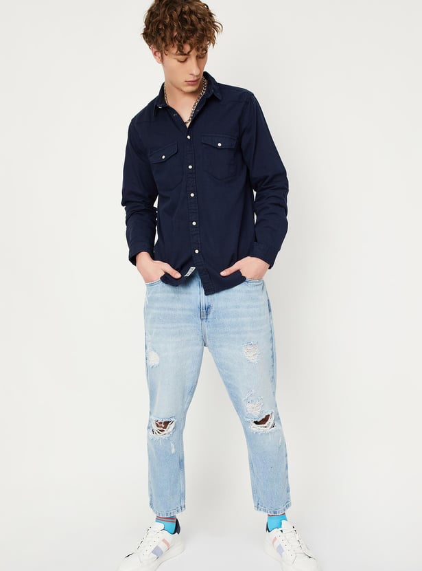 Men Solid Flap Pocket Shirt