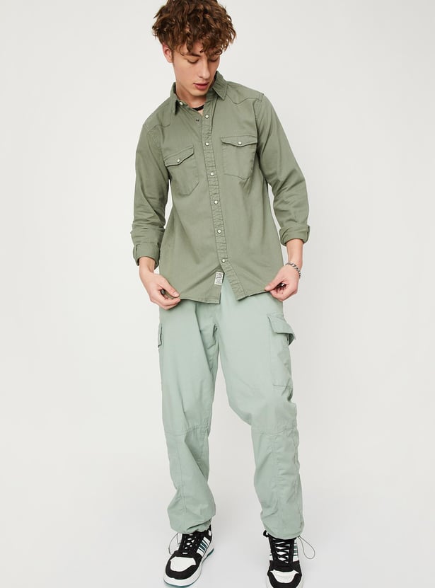 Men Solid Flap Pocket Shirt