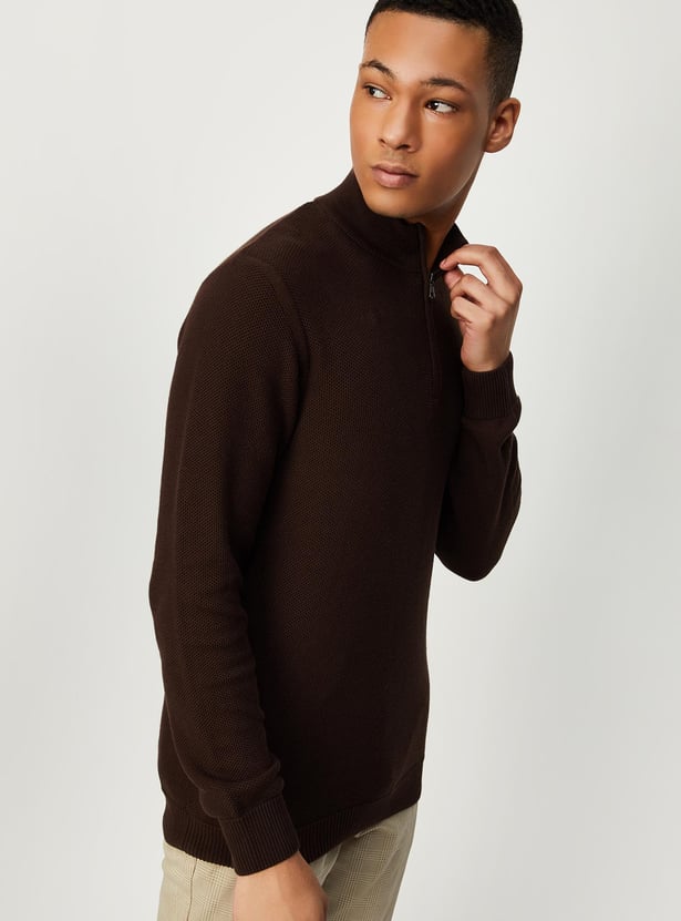 Buy Men Knitted Mock Collar Sweater Online at just Rs. 1299.0