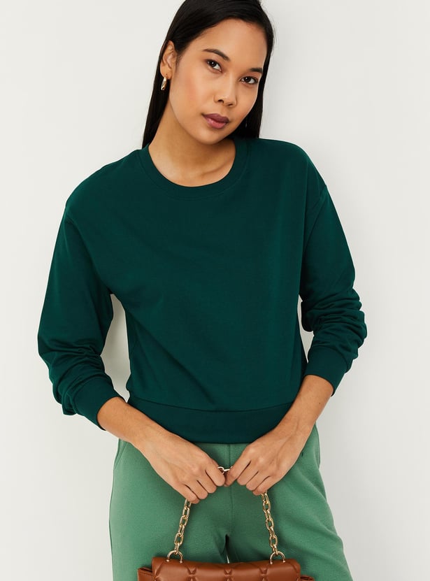 Women Solid Drop Shoulder Sweatshirt