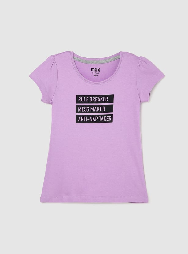 Girls Typographic Printed Pure Cotton T-shirt