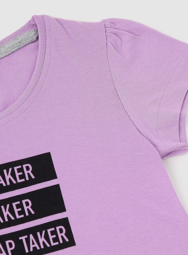 Girls Typographic Printed Pure Cotton T-shirt