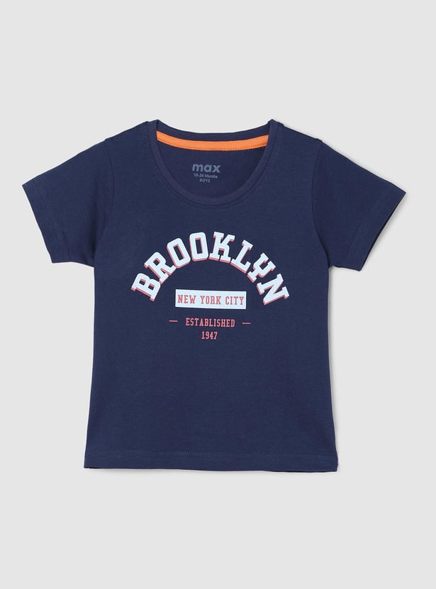 Boys Typographic Printed Pure Cotton T-shirt