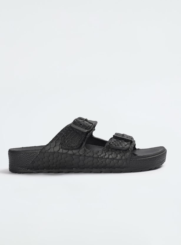 Men Textured Double Strap Sliders