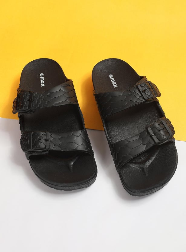 Men Textured Double Strap Sliders