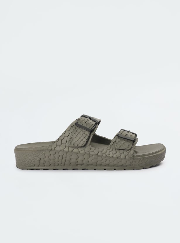 Men Textured Double Strap Sliders