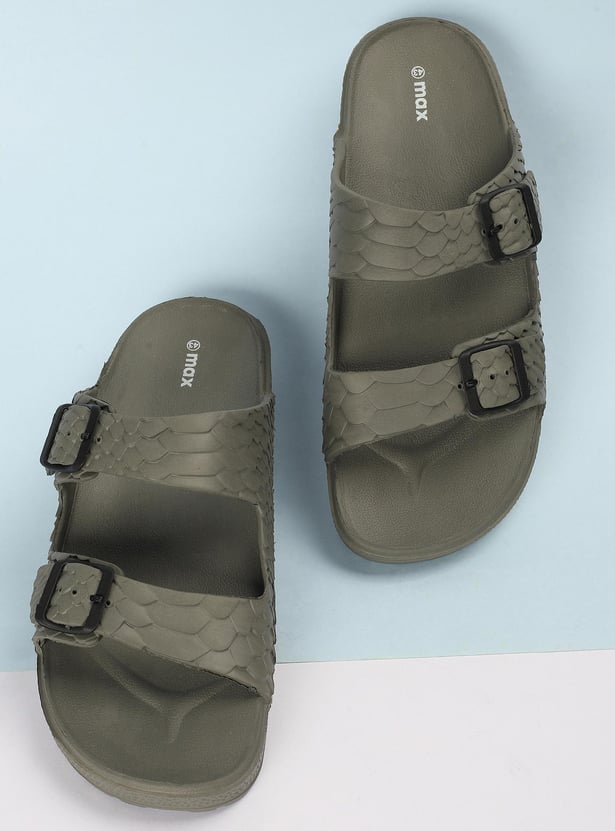 Men Textured Double Strap Sliders