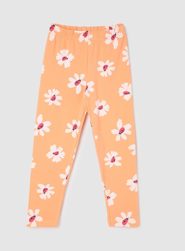 Girls Floral Printed Full-Length Leggings
