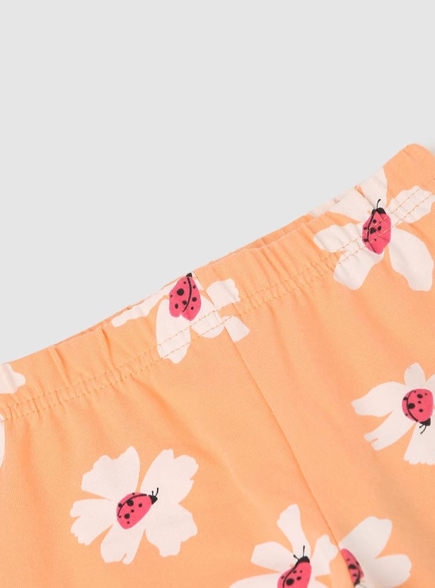 Girls Floral Printed Full-Length Leggings