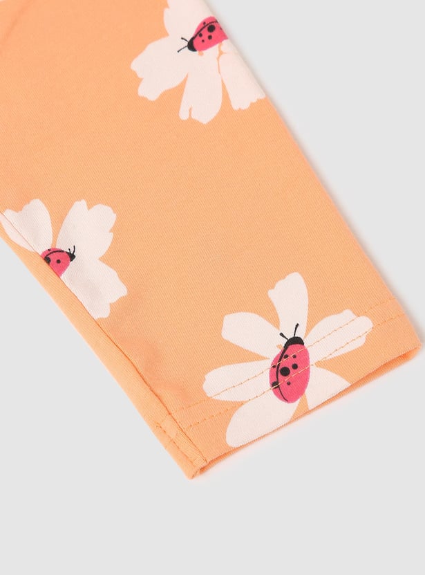 Girls Floral Printed Full-Length Leggings
