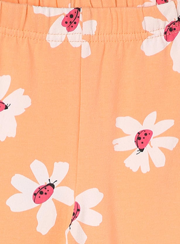 Girls Floral Printed Full-Length Leggings