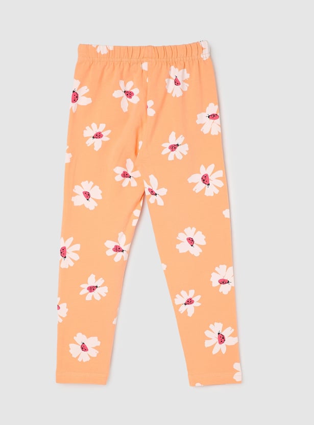 Girls Floral Printed Full-Length Leggings