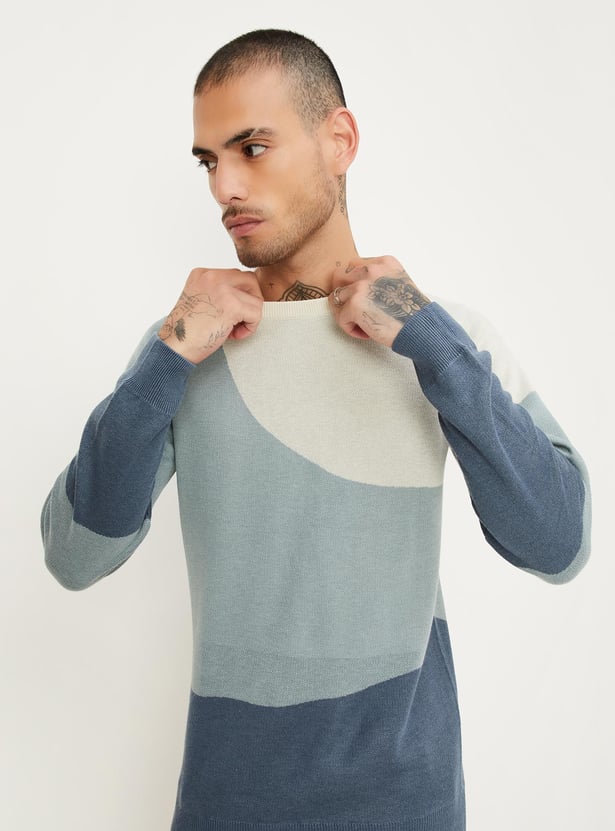 Men Colourblocked Slim Fit Sweater