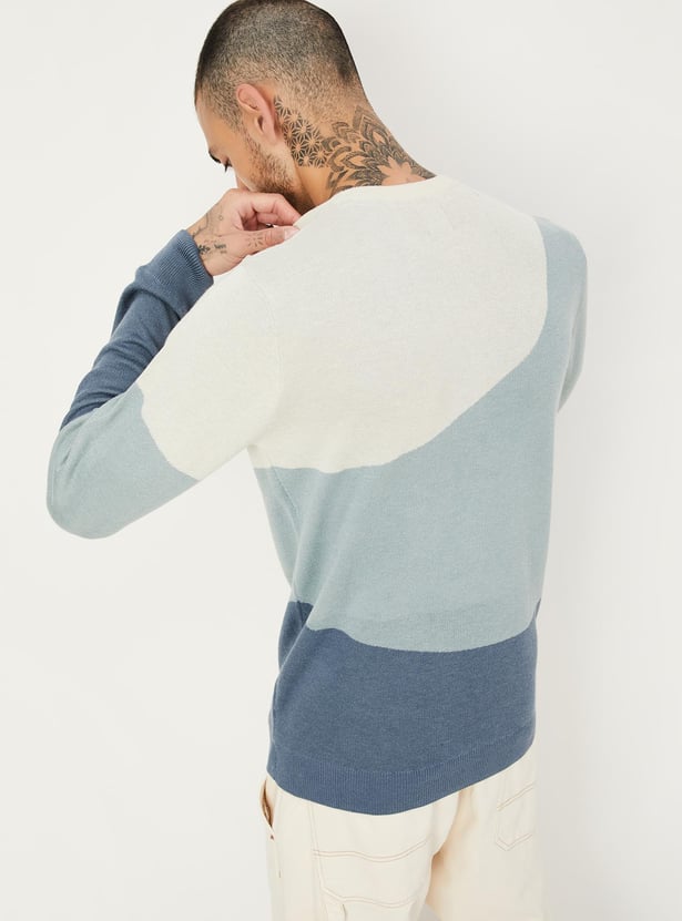 Men Colourblocked Slim Fit Sweater