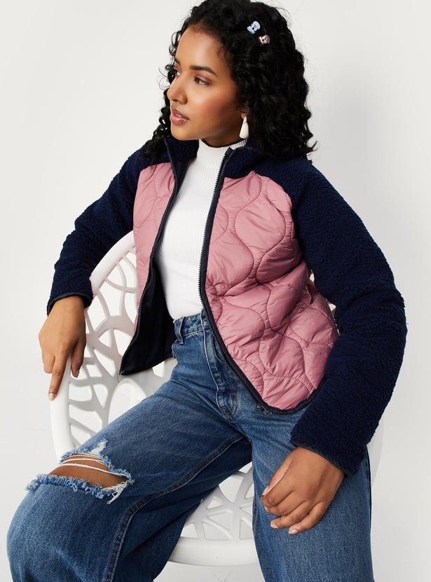 Women Quilted Raglan Sleeve Jacket