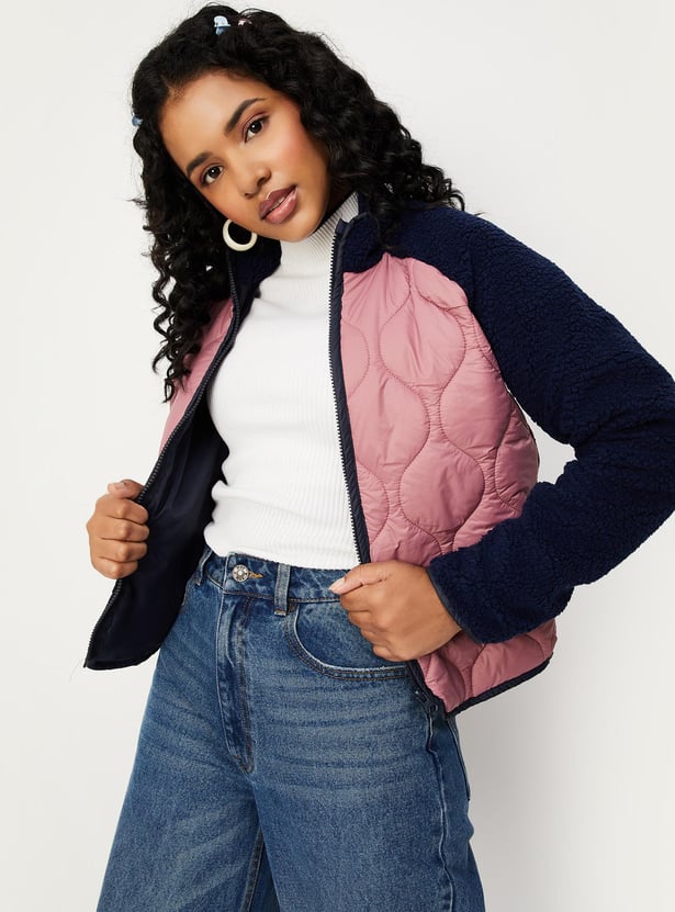 Women Quilted Raglan Sleeve Jacket