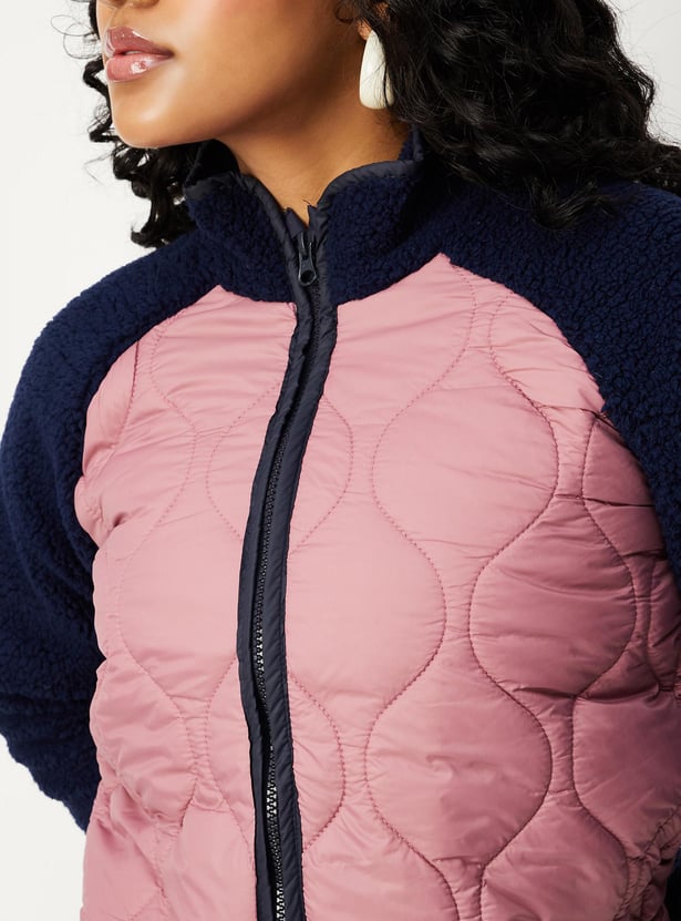 Women Quilted Raglan Sleeve Jacket