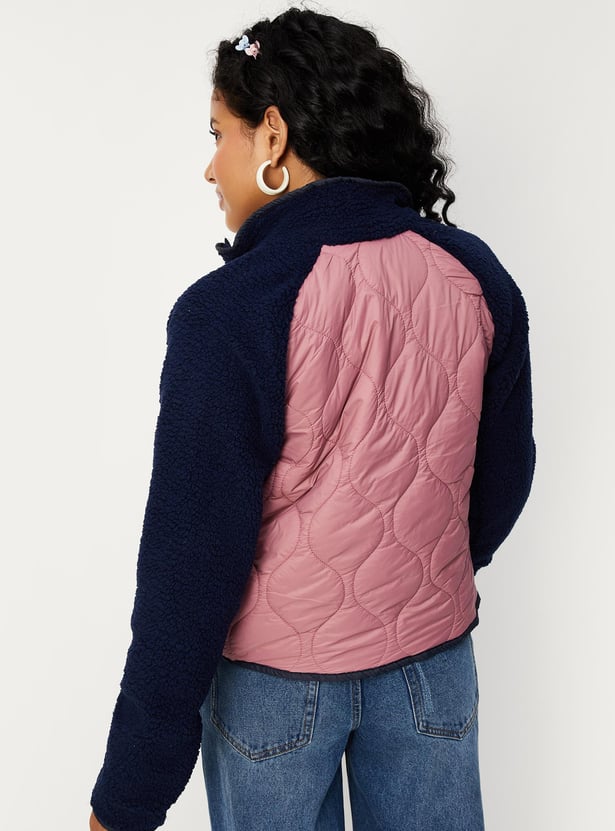 Women Quilted Raglan Sleeve Jacket