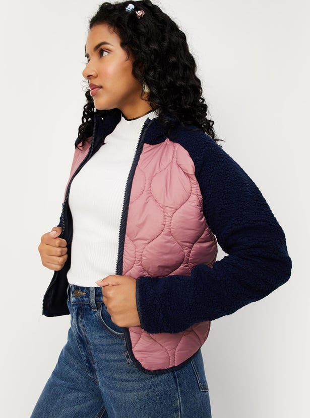 Women Quilted Raglan Sleeve Jacket