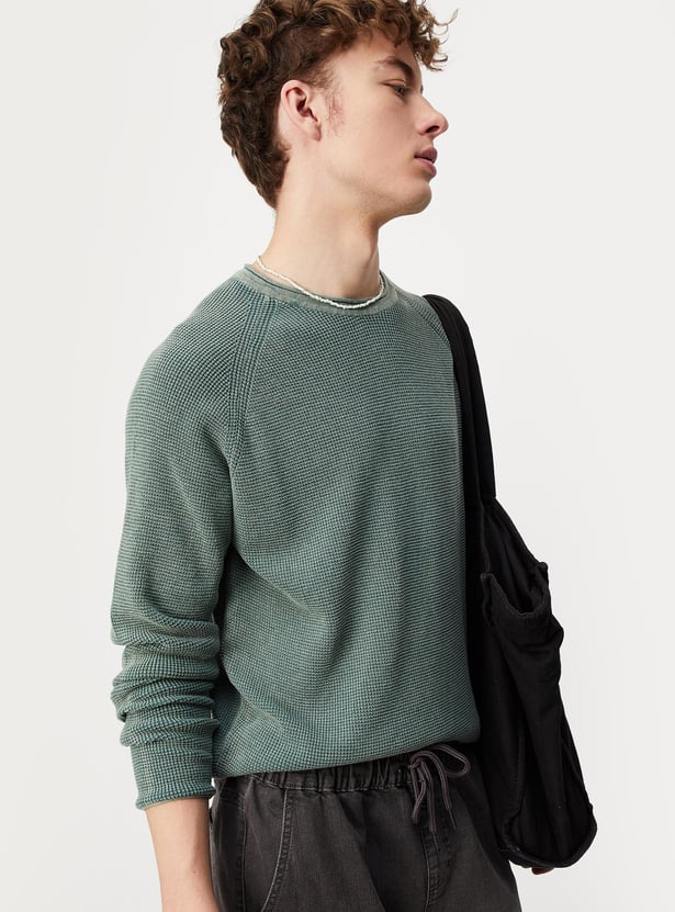 Men Knitted Raglan Sleeves Sweater