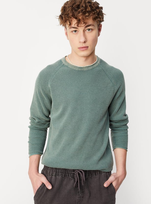 Men Knitted Raglan Sleeves Sweater