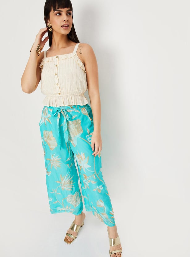 Women Striped Frill Crop Top