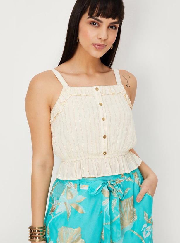 Women Striped Frill Crop Top