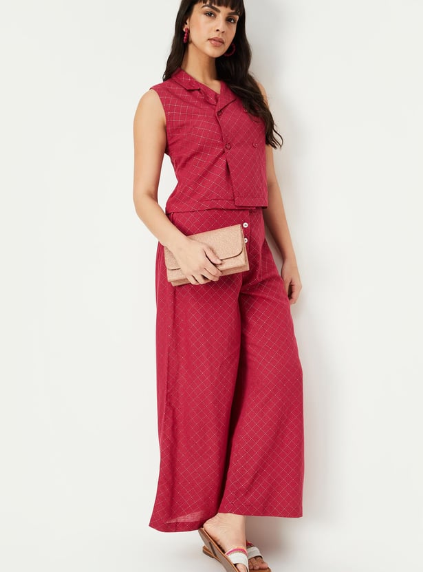 Women Embellished Button-Down Flared Pants
