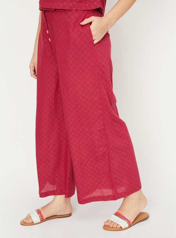 Women Embellished Button-Down Flared Pants
