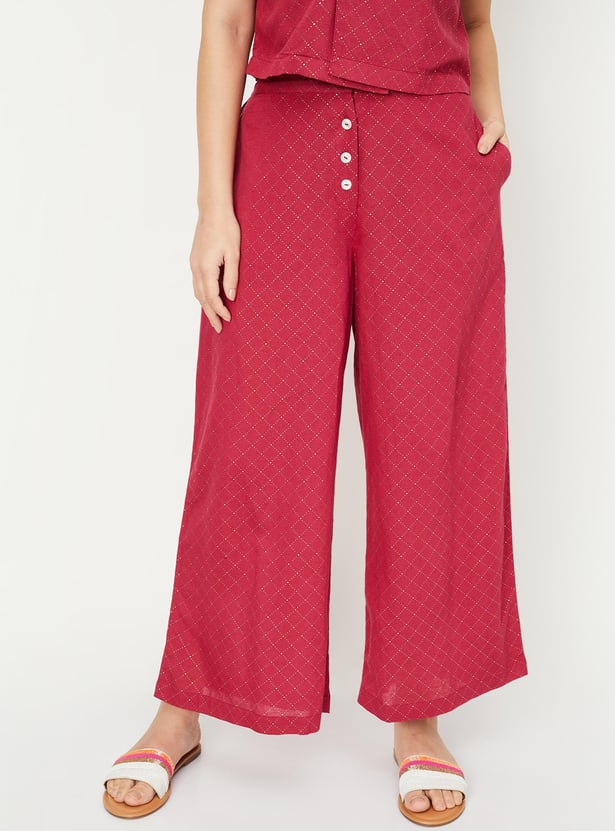 Women Embellished Button-Down Flared Pants