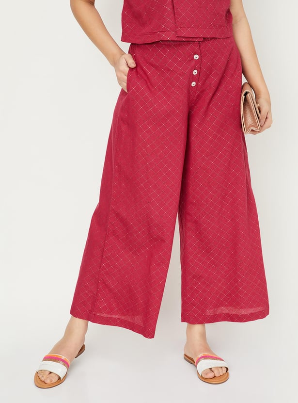 Women Embellished Button-Down Flared Pants