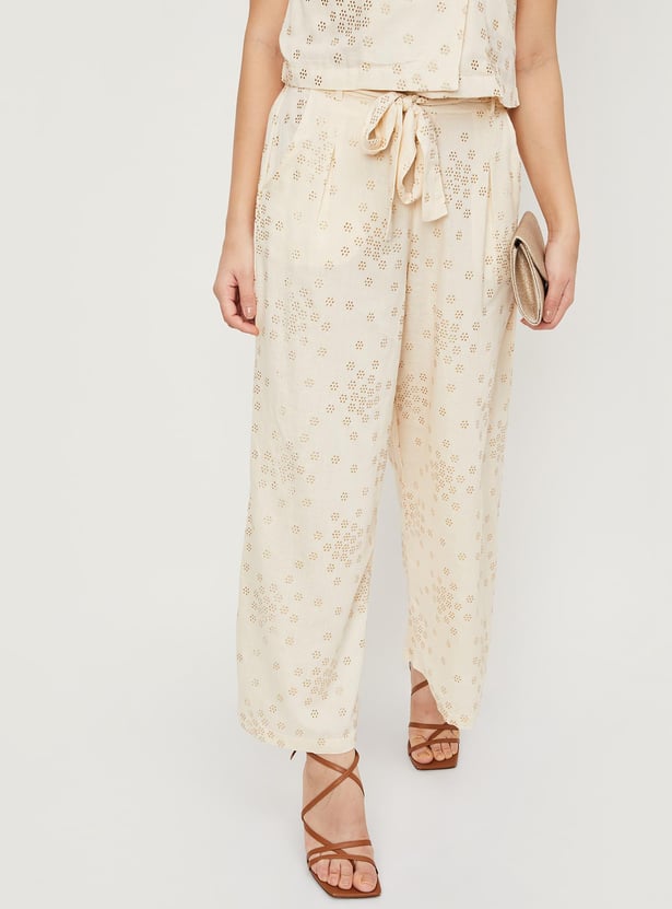 Women Embellished Tie-Up Waist Palazzos