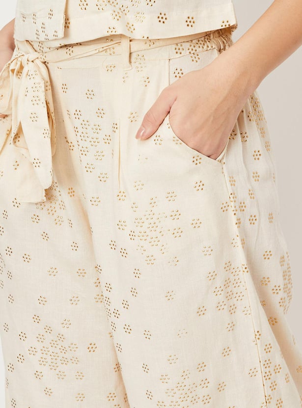 Women Embellished Tie-Up Waist Palazzos