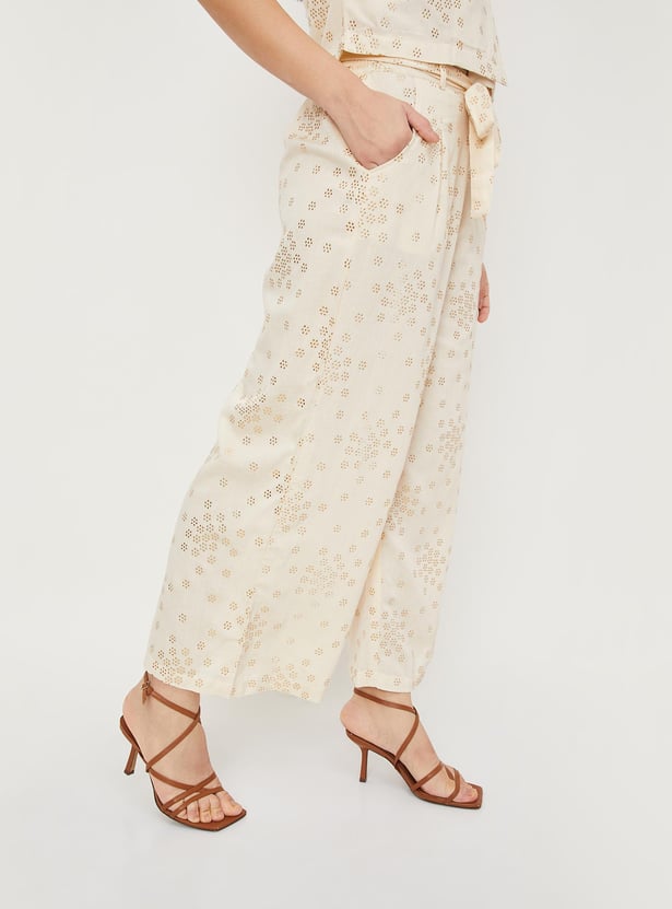 Women Embellished Tie-Up Waist Palazzos