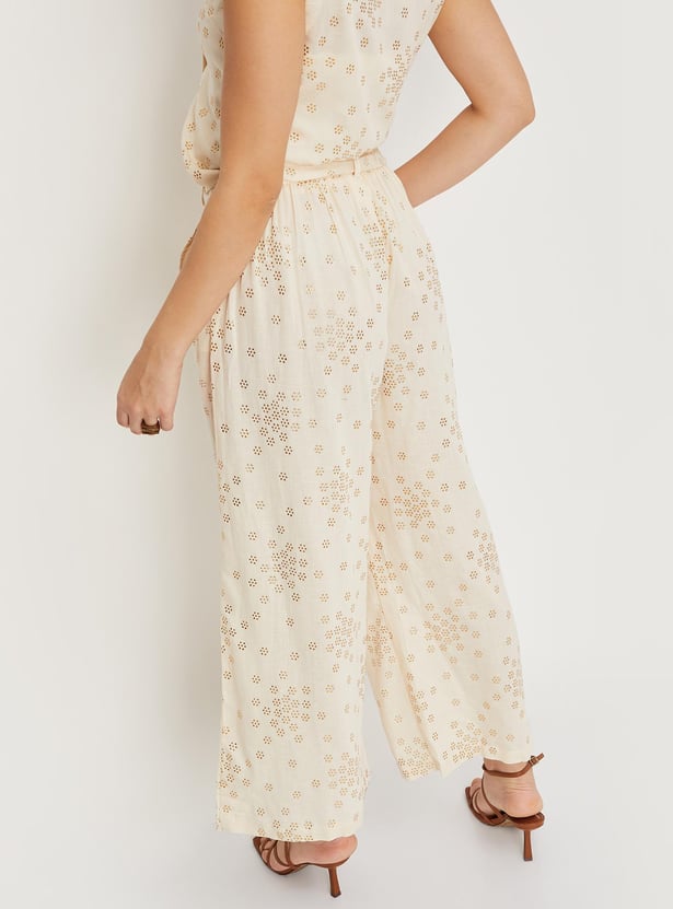 Women Embellished Tie-Up Waist Palazzos