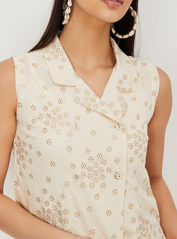 Women Embellished Notched Collared Crop Top