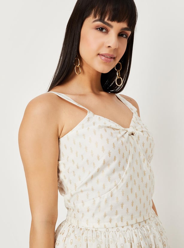 Women Printed Crop Top with Knotted Neck