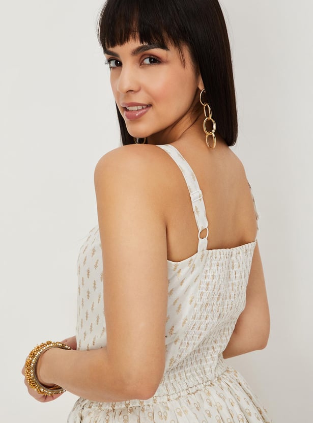 Women Printed Crop Top with Knotted Neck
