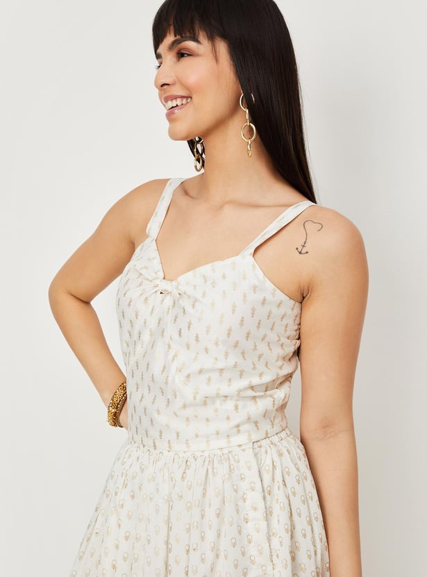 Women Printed Crop Top with Knotted Neck