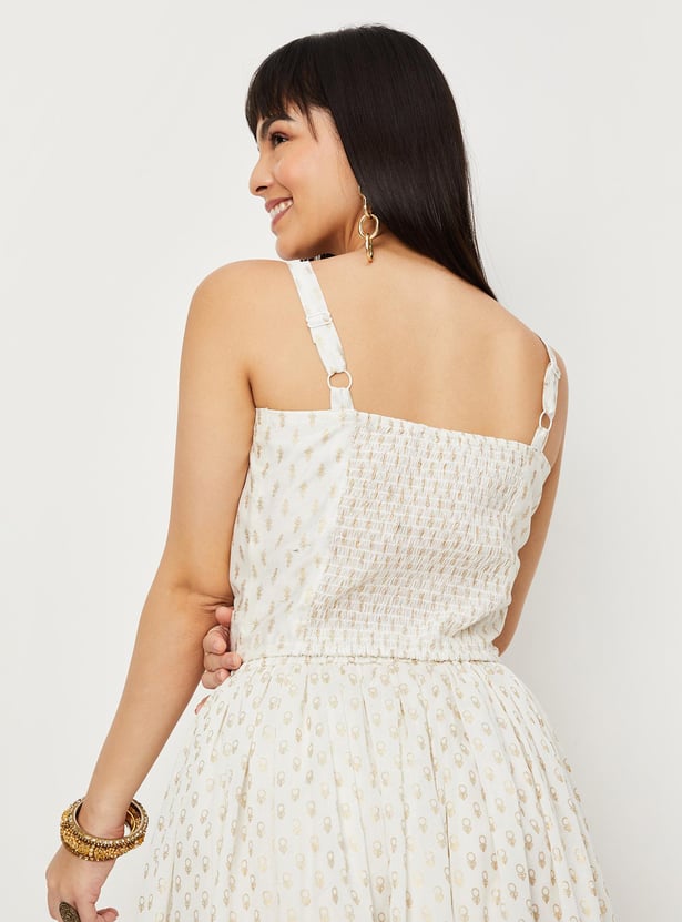 Women Printed Crop Top with Knotted Neck