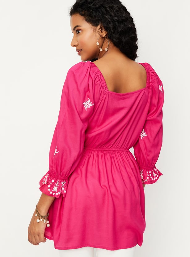 Women Embroidered Square Neck Tunic