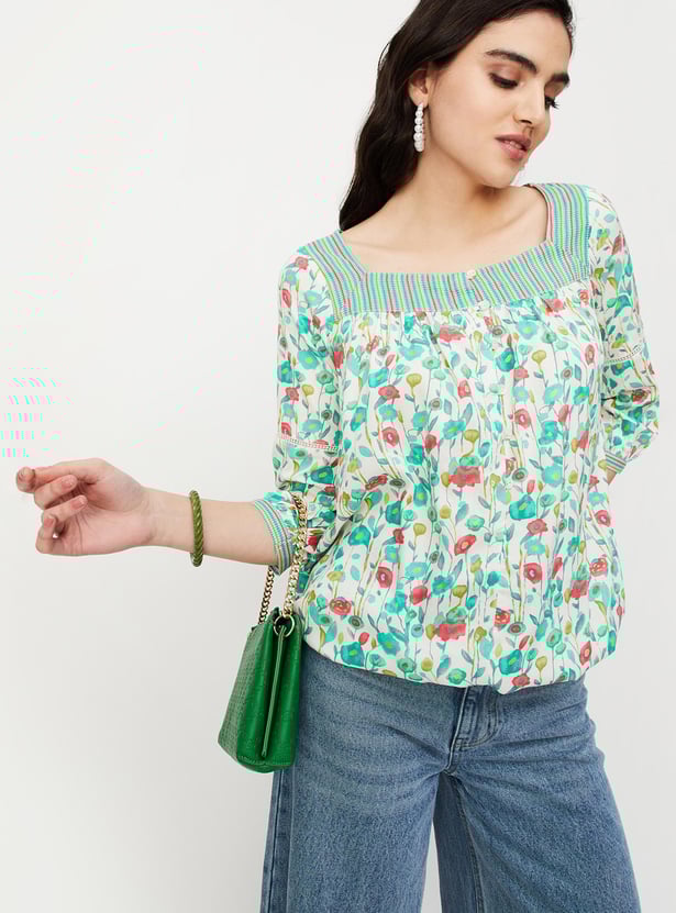 Women Printed Tunic with Tie-Up Hem