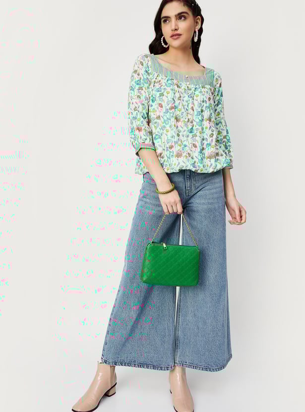 Women Printed Tunic with Tie-Up Hem